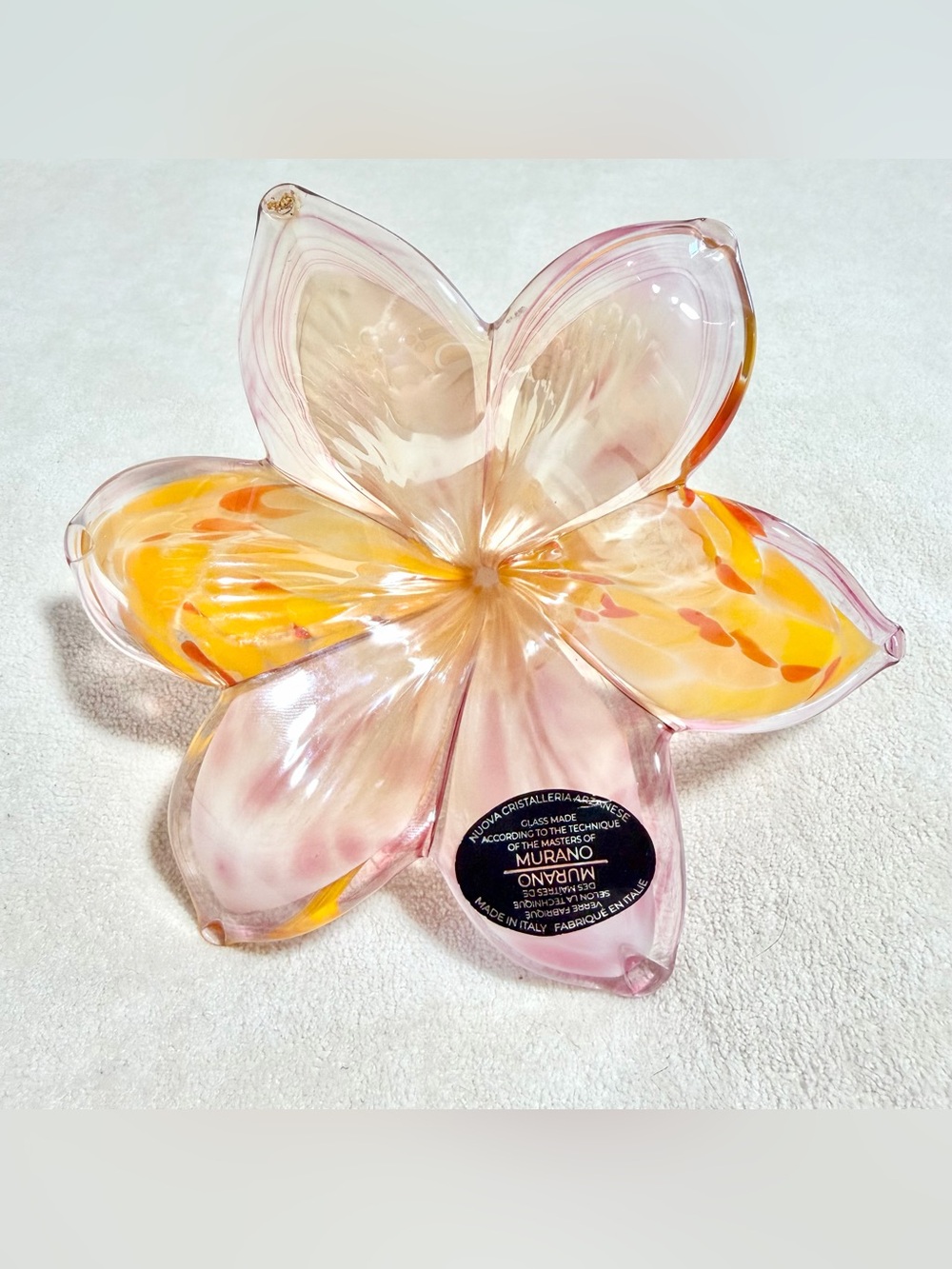 Nuova Cristalleria Arzanese Murano Style Handblown Glass Flower New Italy